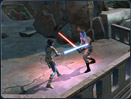 Ein Jedi und ein Sith kämpfen in einer alten Ruine.