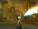 A Bounty Hunter’s flamethrower projects a stream of fire onto his enemy.