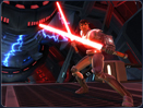 Lightsabers in hand, the Sith Warrior stands ready to defend an Imperial Star Cruiser.