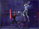 This Sith Warrior reaches out an unseen hand to Force Choke the life out of her would be assailant.