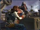 Taking cover behind a supply crate, a Smuggler prepares to ambush a group of Separatist soldiers.