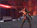 An assassin droid firing at an intruder.