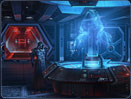 Sith-Raumschiff Eine frühe Konzeptgrafik zeigt einen Sith-Krieger, der pflichtbewusst seinem Meister auf Korriban Bericht erstattet.