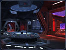 The main chamber of the Sith Fury is decorated with cold designs and dim lighting...